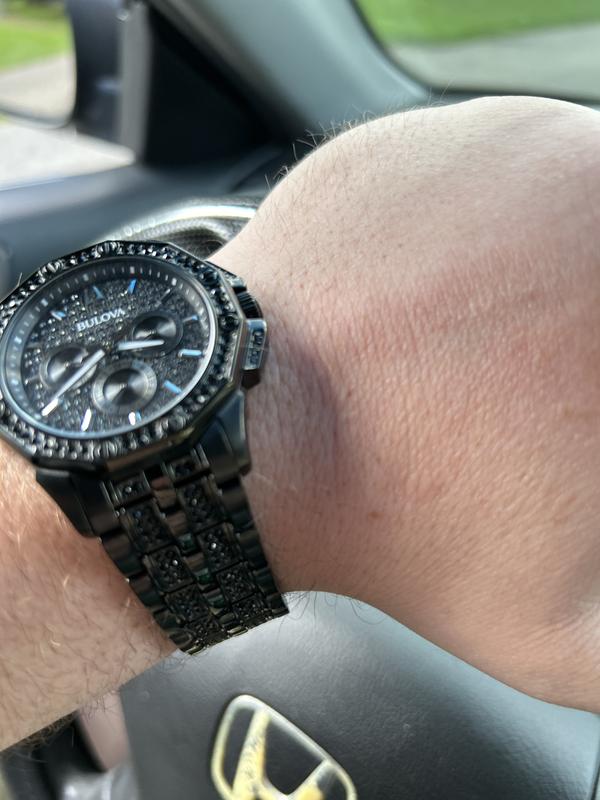 Bulova black 2025 crystal watch