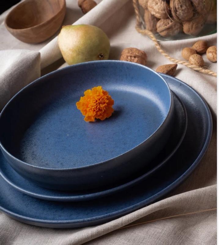 Stone + Lain Macchio Stoneware Blue Matte Dinnerware Set | 24