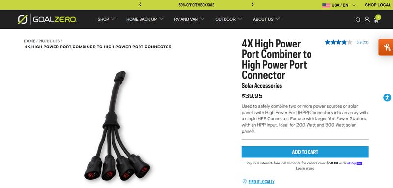 4X High Power Port Combiner to High Power Port Connector – Goal Zero