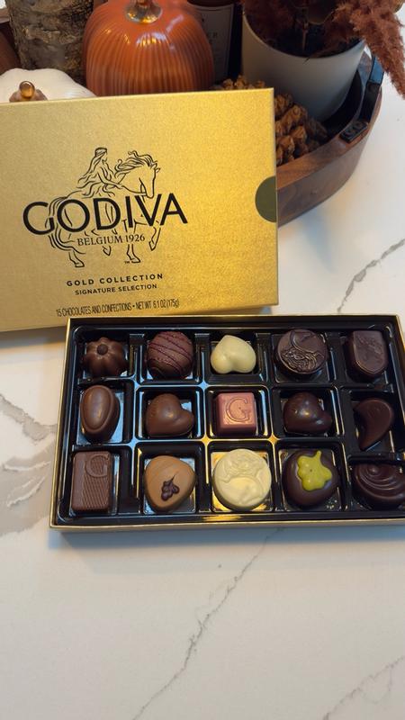 Assorted Chocolate Gold Gift Box, Red Ribbon, 15pc. | GODIVA