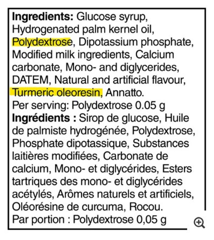 Turmeric - and polydextrose?? two ingredients not originally in the formula.