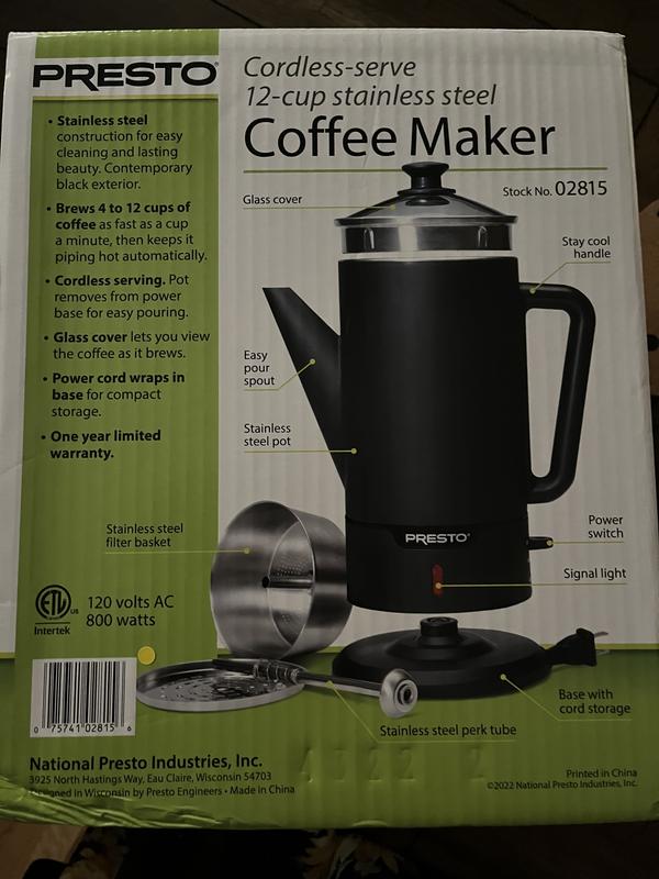 WalterDrake Presto 02811 12 Cup Stainless Steel Coffee Maker, CHROME 