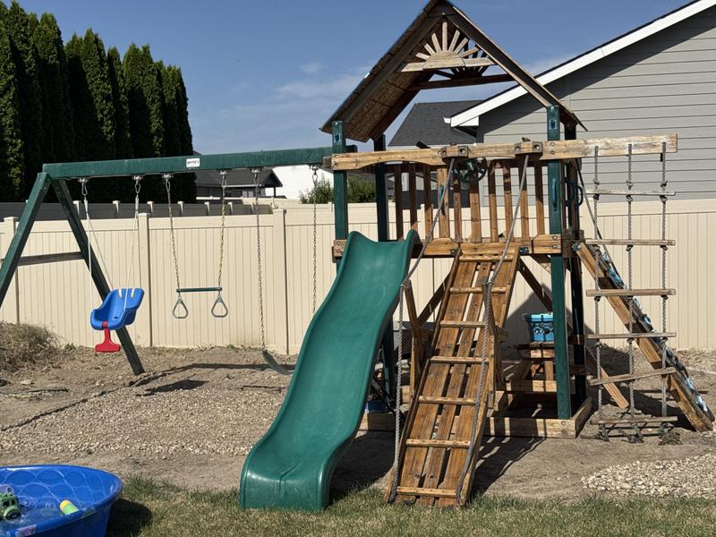 Gorilla Playsets Frontier Wood Swing Set with Wood Roof, 21 ft. 6