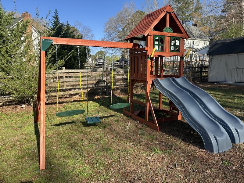 ZENSTYLE Double Metal Swing Set w/2 Saucer Seats, Seesaw
