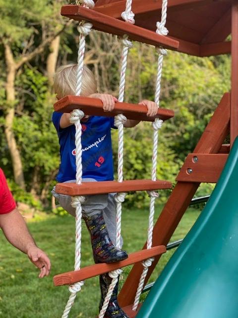 He loves the rope ladder!