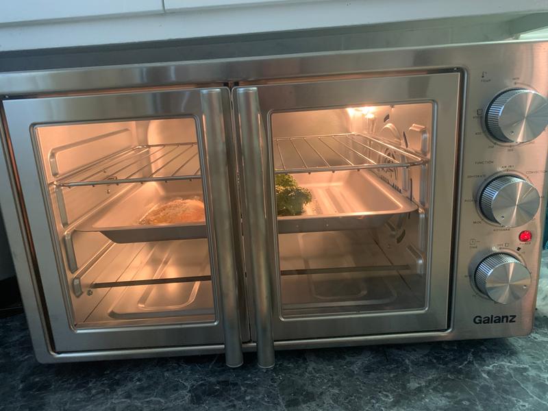 Fish and broccoli made in the Galanz French door air fryer toaster oven