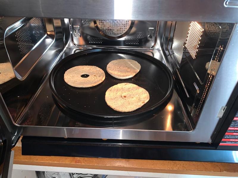 Toasting bagels right on the turntable, so no crumbs falling everywhere!