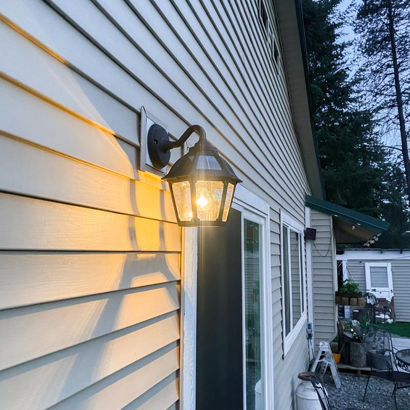 GAMA SONIC Polaris 1-Light Black Solar Wall Sconce, Outdoor Dusk
