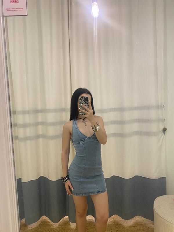 sachin and babi light blue dress Boe Denim Halter Mini Dress – VICI main image 0