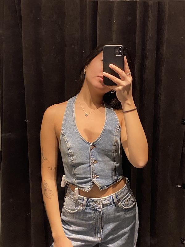 Garage Denim Halter Top in Blue