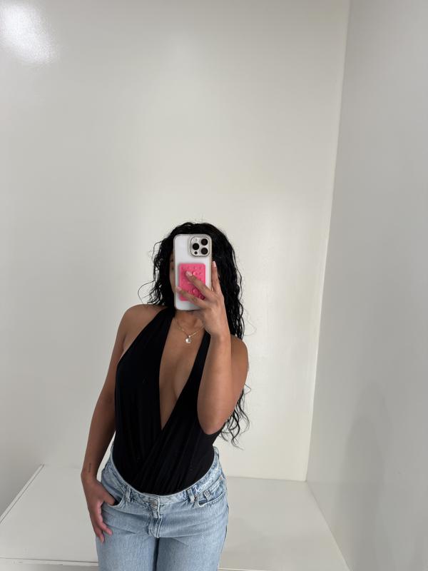 Deep Plunge Pleated Bodysuit