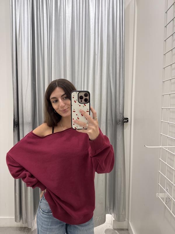 SoftTerry Off Shoulder Sweatshirt Burgundy | Garage