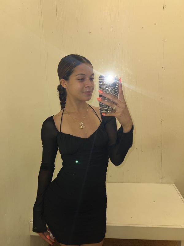 black mini dress with open back Leah Open Tie Back Mini Dress • Shop American Threads Online Boutique Black / XS