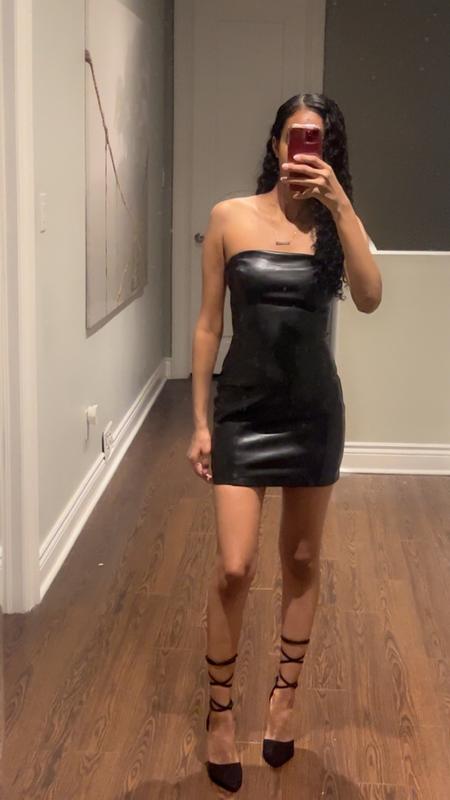 Faux Leather Tube Mini Dress Black