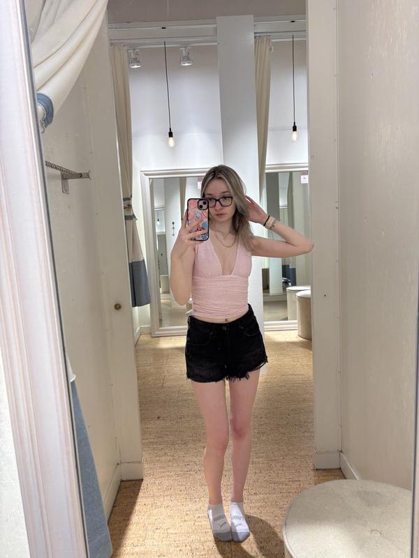 Plunge Ruched Mesh Tank Top