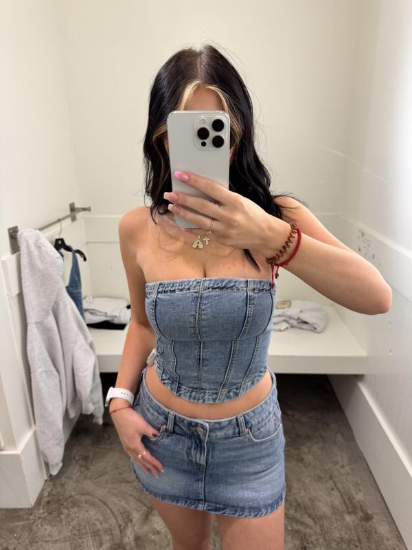 Denim Seamed Tube Top