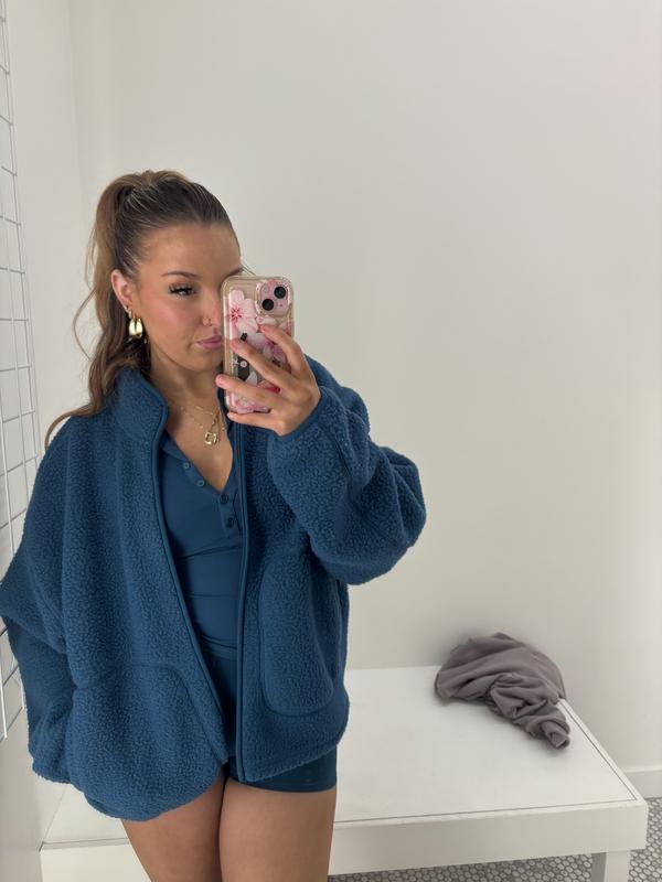 Sherpa Fleece Full Zip Jacket Blue | Garage