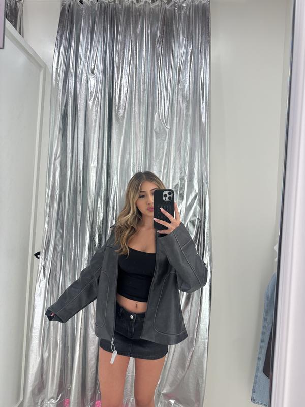 Oversized Faux Leather Worker Jacket