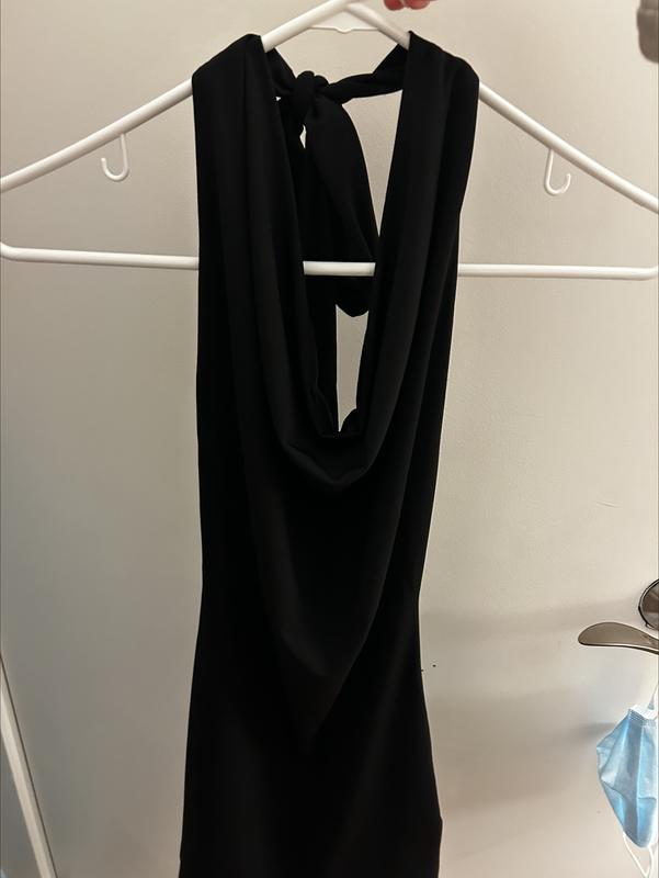 Deep Plunge Cowl Neck Mini Dress Black | Garage