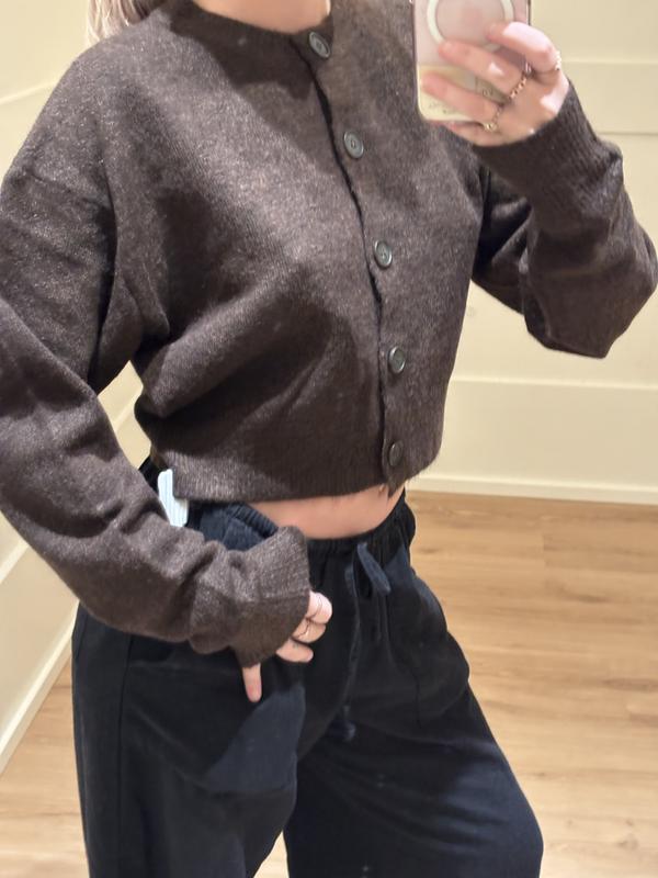 Renee Spongy Cropped Cardigan Gray | Garage