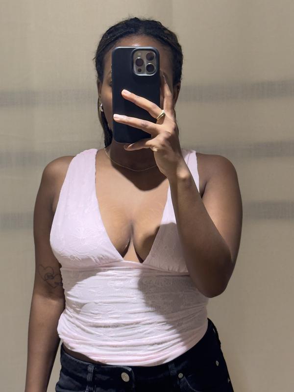 Plunge Ruched Mesh Tank Top
