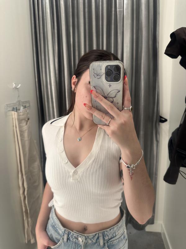 Wide Rib Short Sleeve Polo Top
