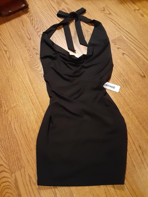 Deep Plunge Cowl Neck Mini Dress Black | Garage