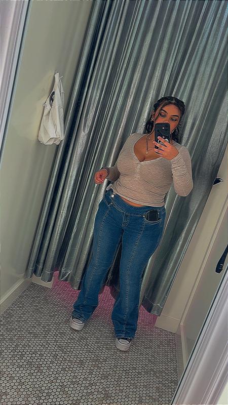 Sheer Ribbed Henley Long Sleeve Top