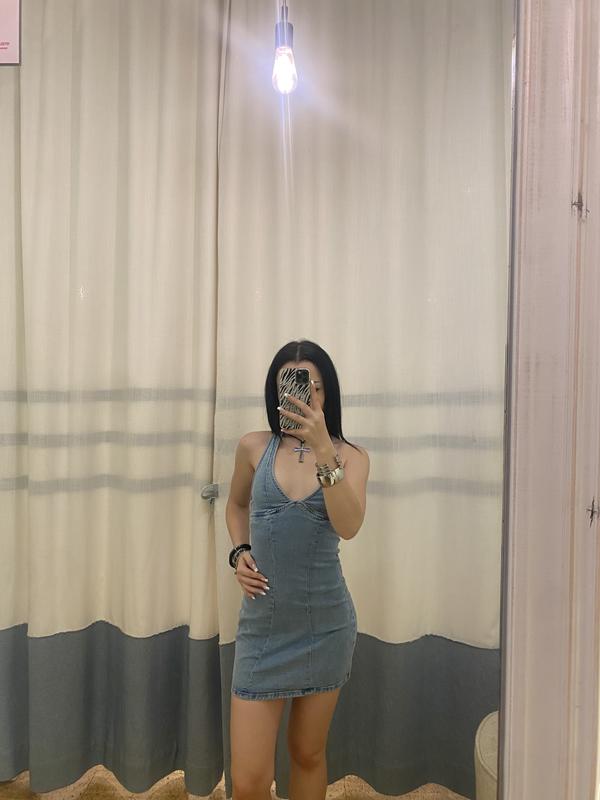 denim dress garage Garage Denim Straight Halter Dress