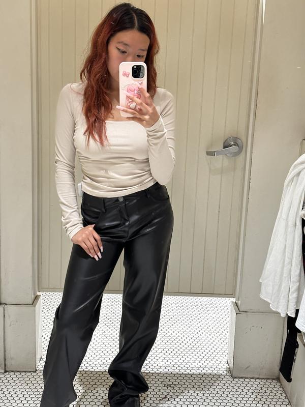 Faux Leather Straight Pant Black