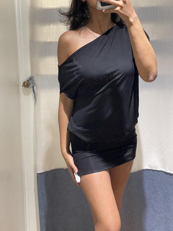 Off Shoulder Draped Mini Dress