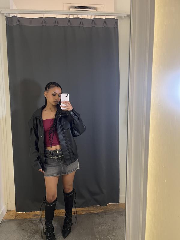 Oversized Faux Leather Bomber