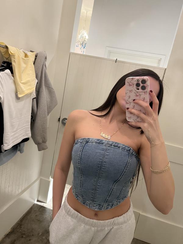 Denim Seamed Tube Top