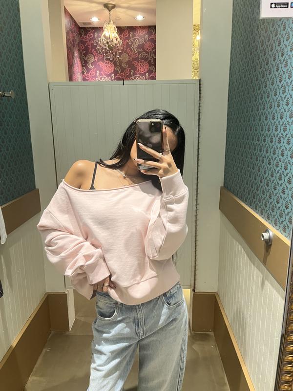 Pink off the shoulder sweatshirt on sale