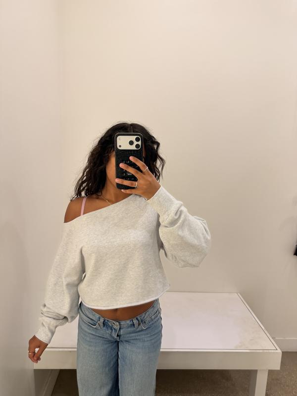 SoftTerry™ Raw-Edge Off Shoulder Sweatshirt Pink | Garage