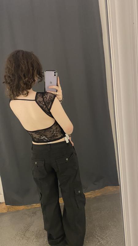 Open Back Lace Tee Black