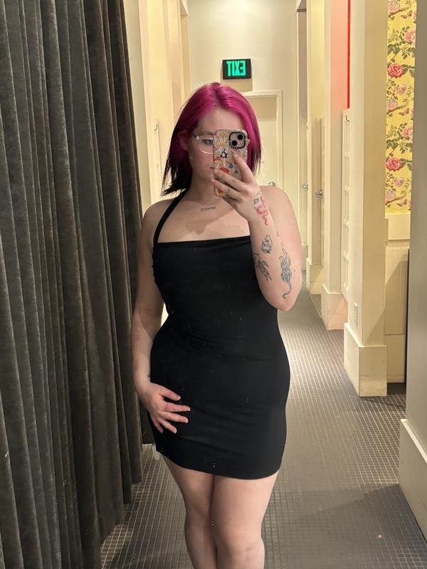 Straight Neck Halter Mini Dress Gray | Garage