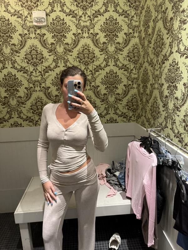 Sheer Ribbed Henley Long Sleeve Top
