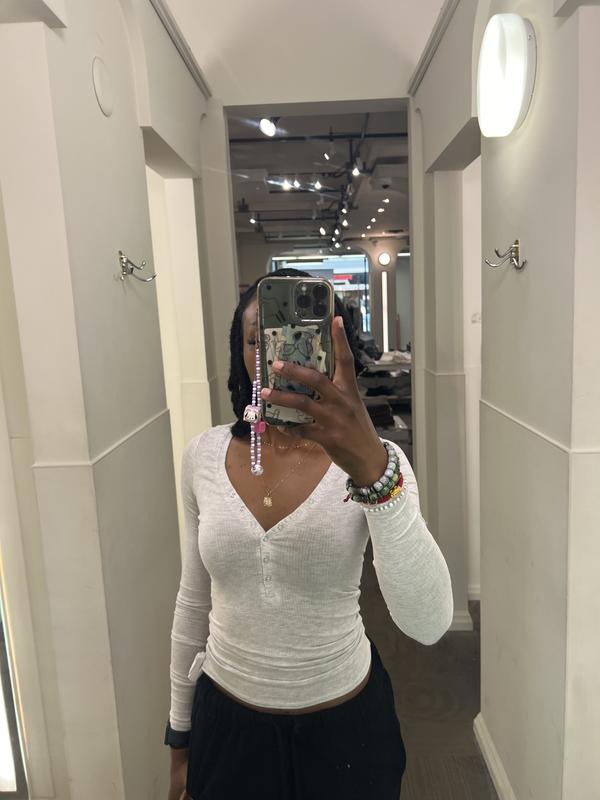 Sheer Ribbed Henley Long Sleeve Top