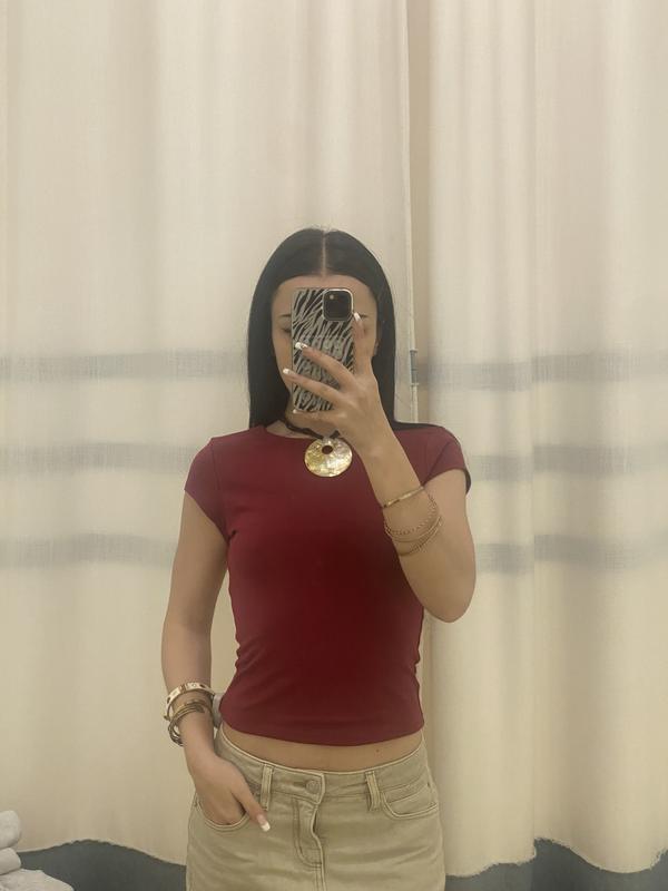 Crew Neck Open Back Short Sleeve Top