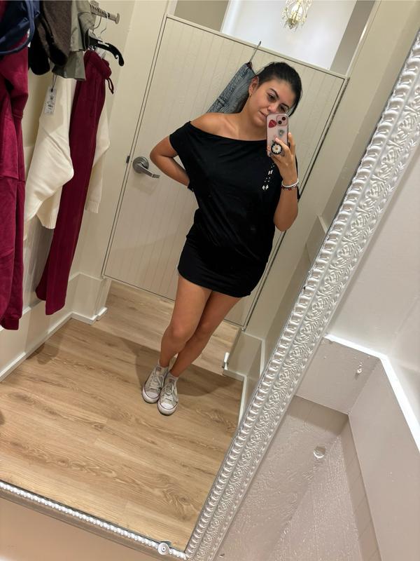 Off Shoulder Draped Mini Dress Black | Garage
