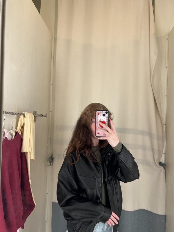 Oversized Faux Leather Bomber