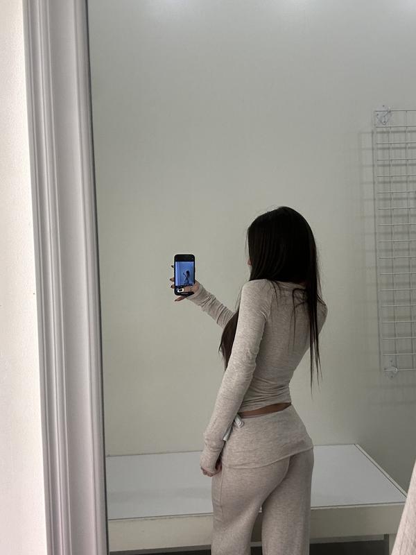 Sheer Ribbed Henley Long Sleeve Top