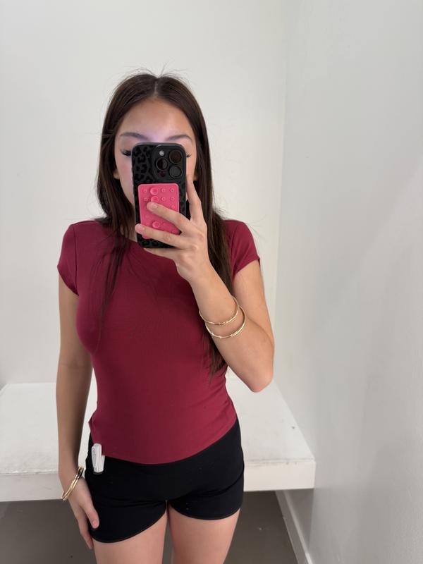 Crew Neck Open Back Short Sleeve Top