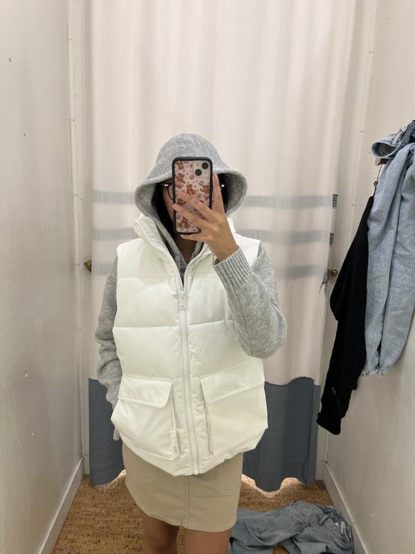 Garage Long Puffer Vest in White