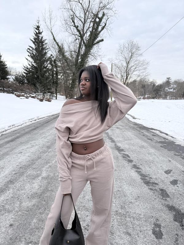 SoftTerry™ Rib Off Shoulder Sweater Blue | Garage