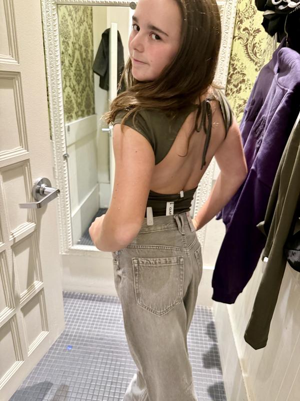 Crew Neck Open Back Short Sleeve Top