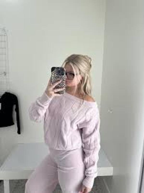 Chenille Cropped Cable Sweater Pink | Garage