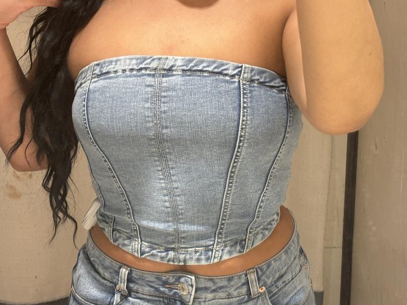 Denim Seamed Tube Top