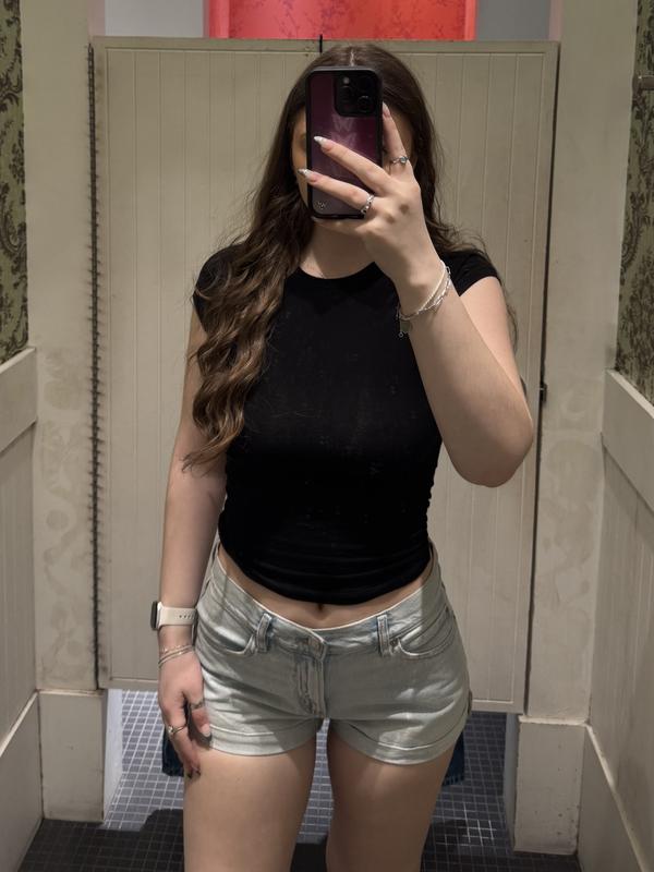 Low Rise Cuffed Denim Shorts